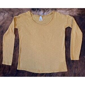 Pact Womens Long Sleeve Tee Shirt Organic Cotton Mustard Scoop Neck Basic Sz S